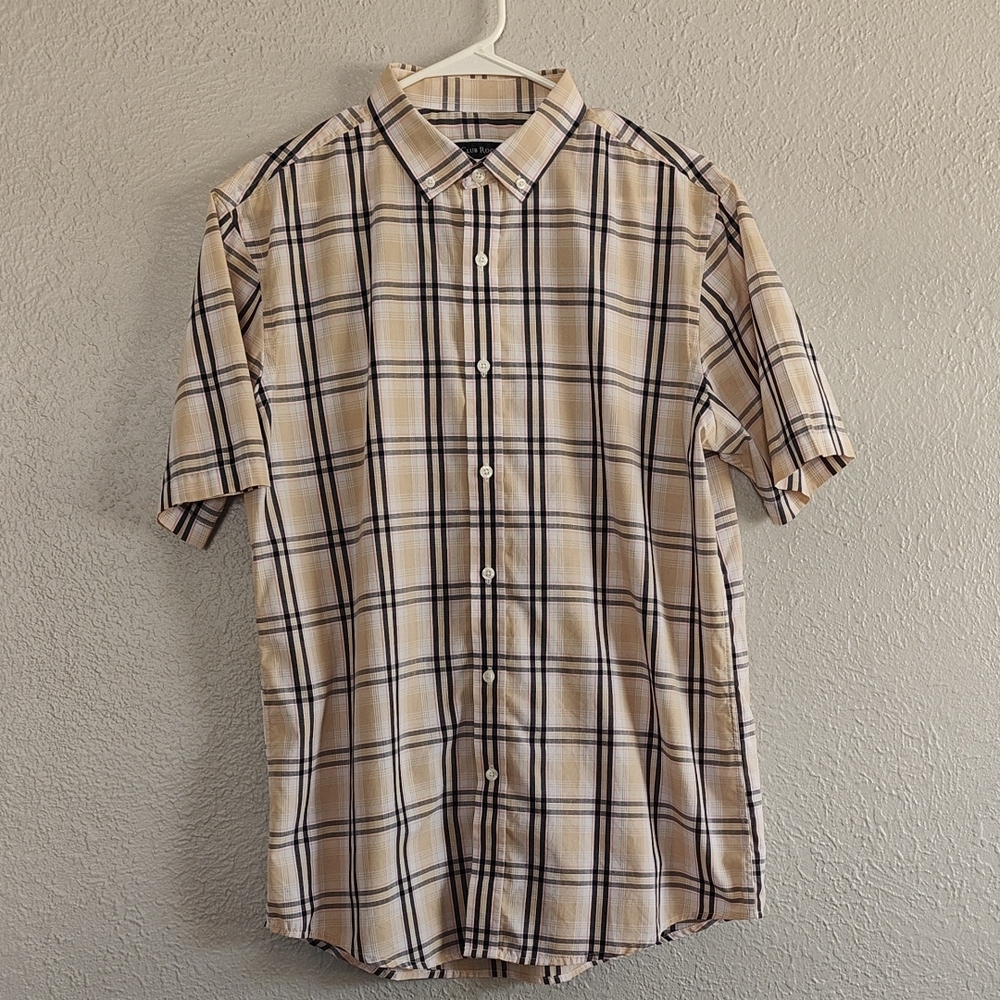 Club Room Beige and Black Plaid Casual Shirt